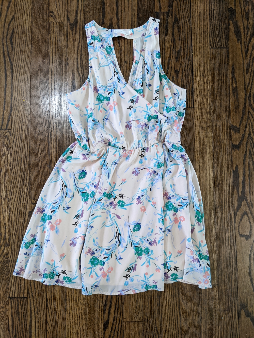Lush V-Neck Floral Faux Wrap-Style Mini Dress